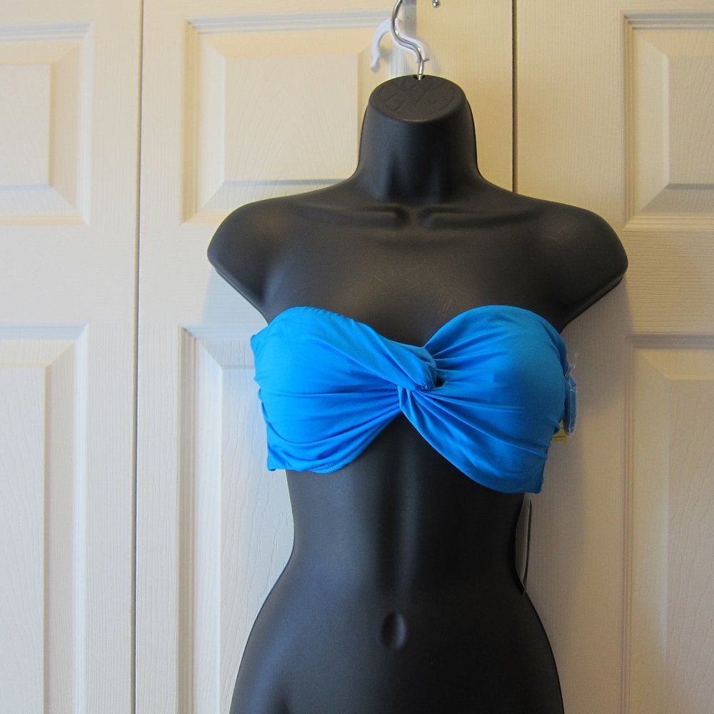 Mossimo Swimsuit Bikini Twist Top sz XL Bright Turquoise Strapless or Halter